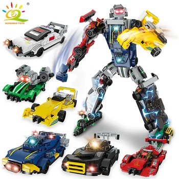 Трансформация городского автомобиля HUIQIBAO, Робот-человек, Строительные блоки, Трансформирующий Механический Самолет, Вертолет, Набор Кирпичей, Детские игрушки 