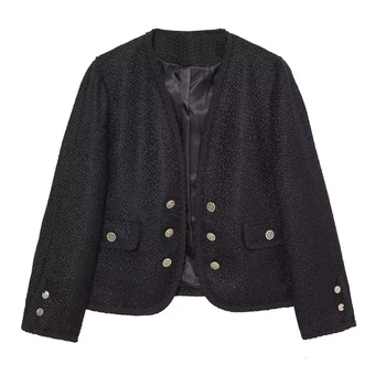 Увядшие модные блейзеры 2023 года, Шерстяная черная куртка с французской текстурой, женская