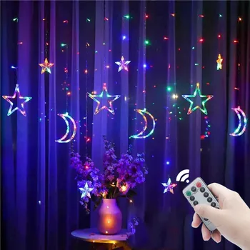 Украшение для Рамадана 2023, светодиодная Рождественская гирлянда со звездами и Луной, Занавески, гирлянды для дома, Декор для мусульманской вечеринки EID Mubarak