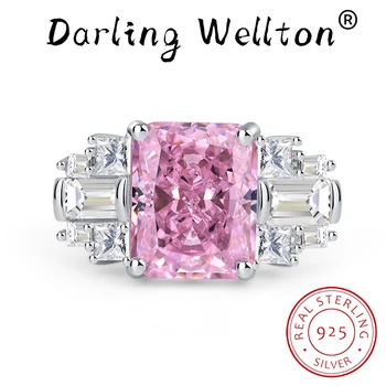 Элегантное Розовое кольцо с прямоугольным круглым бриллиантом, Муассанитом, огранкой Iced, для женщин, Оригинальные Юбилейные украшения из стерлингового серебра